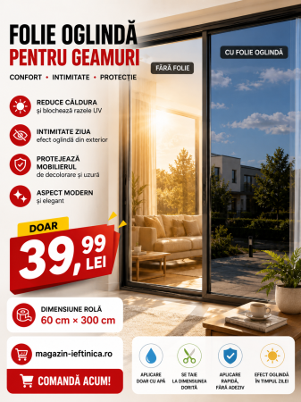 Folie oglindă pentru geamuri 60 x 300 cm cu protecție solară [9]