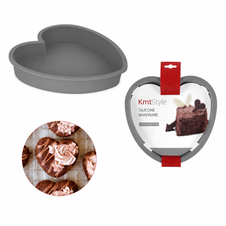 Cofetărie și patiserie - Forma de copt din silicon in forma de inima 24 cm gri
