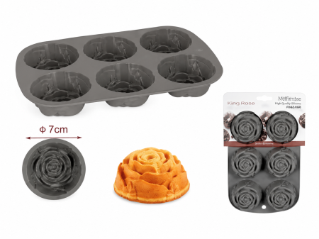 Forma din Silicon pentru Briose si Mini Prajituri Model Trandafir 6 Cavitati [1]
