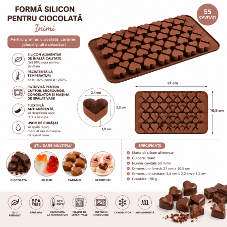Formă din silicon pentru ciocolată și praline 55 inimioare [2]