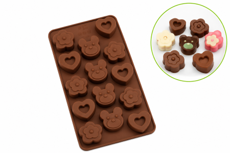 Cofetărie și patiserie - Formă din silicon pentru ciocolată și praline – Ursuleți, flori și inimioare