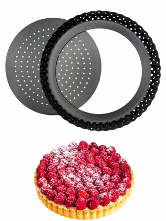 Cofetărie și patiserie - Formă rotundă perforată pentru tarte, cu fund detașabil, antiaderentă – Ø 28 cm