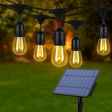 Casă şi grădină - Șir lumini solare exterior 10 becuri LED calde ghirlandă grădină terasă balcon