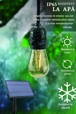 Șir lumini solare exterior 10 becuri LED calde ghirlandă grădină terasă balcon [1]