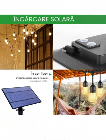 Șir lumini solare exterior 10 becuri LED calde ghirlandă grădină terasă balcon [3]