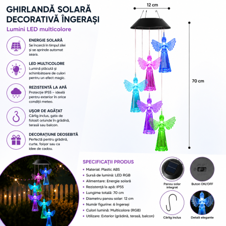 Ghirlandă solară decorativă cu 6 îngerași LED multicolori [4]