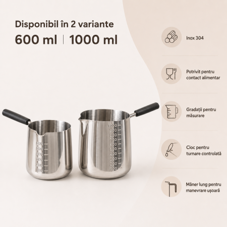 Ibric gradat din inox 304 pentru lapte și cafea 600 ml 1000 ml [1]