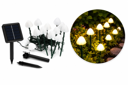 Noutăți - Instalație Solară LED Tip Ciupercuțe 30 LED 3m Lumină Caldă pentru Grădină