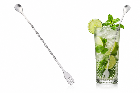 Produse de Sezon - Lingură de bar 2 în 1 cu furculiță din inox 26 cm pentru cocktail