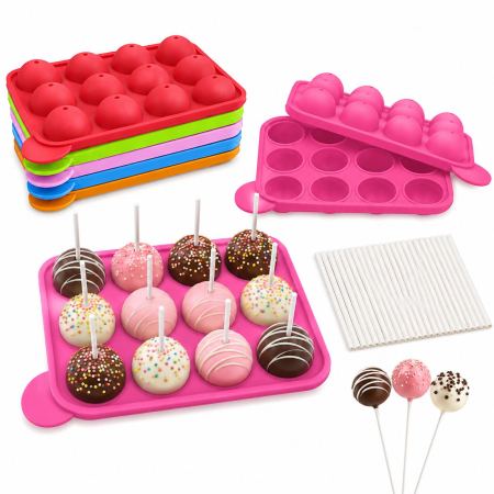 Matriță silicon pentru cake pops cu 12 compartimente și 50 bețișoare [0]