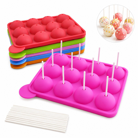 Matriță silicon pentru cake pops cu 12 compartimente și 50 bețișoare [2]