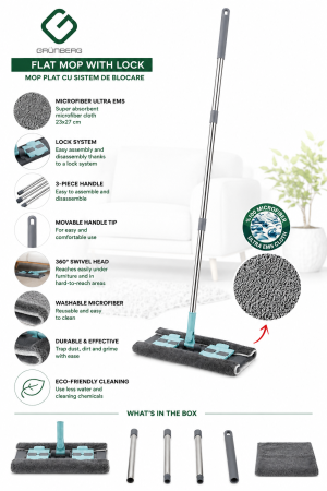 Mop Plat cu Sistem de Blocare și Lavetă din Microfibră Absorbantă [1]