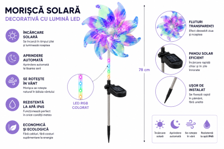 Morișcă solară decorativă LED pentru grădină, 78 cm [8]