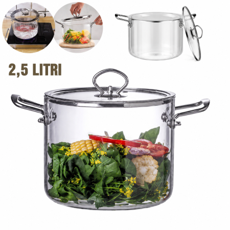 Oală din Sticlă Termorezistentă 2.5L cu Capac [2]