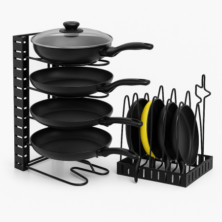 Depozitare și organizare - Suport metalic reglabil pentru tigăi și capace – 5 spații