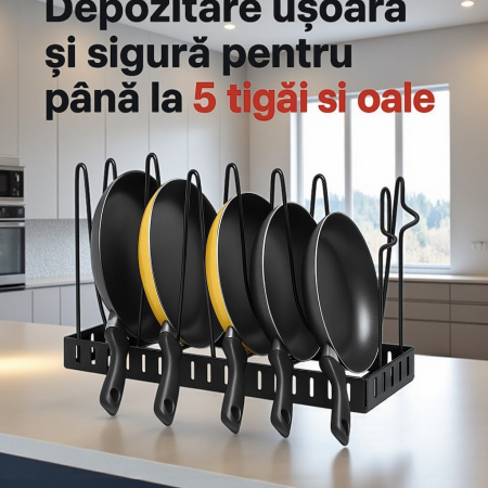 Suport metalic reglabil pentru tigăi și capace – 5 spații [2]