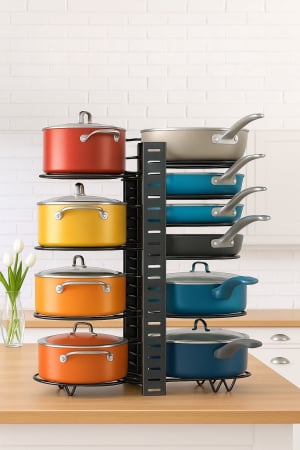 Depozitare și organizare - Organizator reglabil oale tigăi capace 8 etaje suport metalic bucătărie