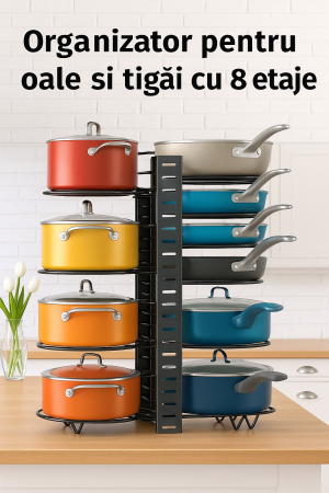 Organizator reglabil oale tigăi capace 8 etaje suport metalic bucătărie [3]