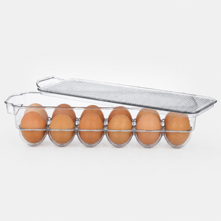 Bucătărie - organizator-oua-frigider-cu-capac-12-oua-transparent