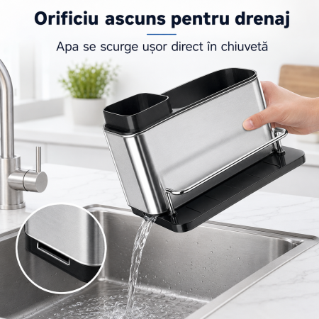 Organizator chiuvetă cu dozator detergent și suport bureți [3]