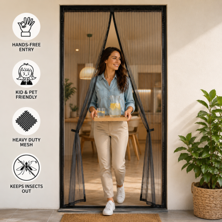 Perdea Plasă Anti-Insecte Magnetică pentru Ușă 100x210 cm Neagră [3]