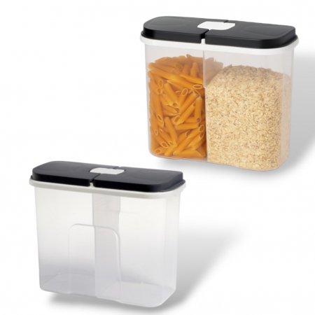 Depozitare și organizare - Recipient dublu compartimentat cu capace etanșe pentru alimente uscate
