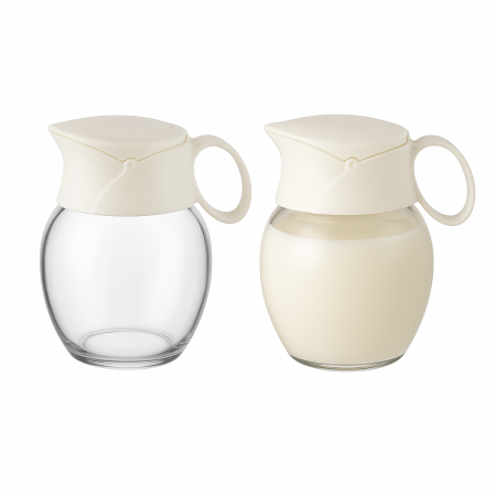 Bucătrie - Recipient lapte și frișcă din sticlă 250 ml cu capac și mâner ergonomic
