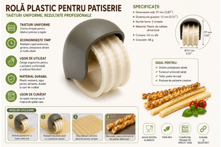 Rolă din plastic pentru patiserie cu 3 lame zimțate [2]