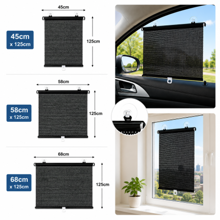 Rulou parasolar retractabil cu ventuze pentru geam auto și casă 45-58-68x125 cm [1]