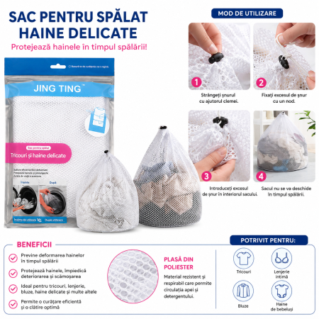 Sac Pentru Spalat Haine Delicate Din Plasa Cu Snur Si Clema Pentru Protectie La Spalare [6]