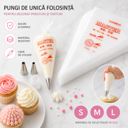 Set 100 pungi de unica folosinta pentru ornat si decorat prajituri S M L [2]