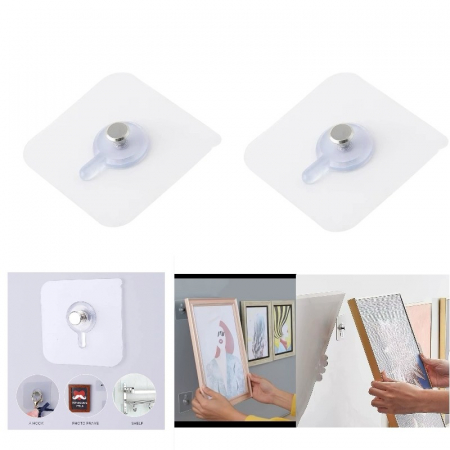 Casă şi grădină - Set 2 cârlige autoadezive transparente cu șurub metalic pentru perete