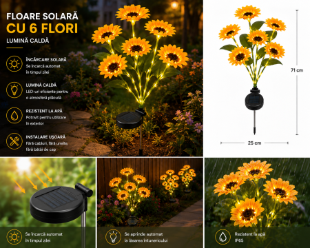 Set 2 lămpi solare Floarea Soarelui cu 6 flori și lumină caldă [3]