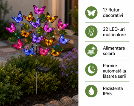 Set 2 lămpi solare decorative cu fluturi pentru grădină, 17 fluturi/lampă [3]