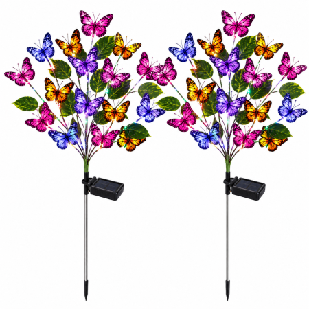 Produse de Sezon - Set 2 lămpi solare decorative cu fluturi pentru grădină, 17 fluturi/lampă