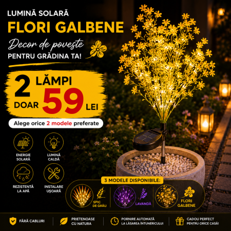 Set 2 Lămpi Solare Decorative pentru Grădină - Spic de Grâu, Lavandă și Flori Galbene [1]