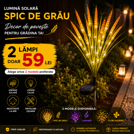Set 2 Lămpi Solare Decorative pentru Grădină - Spic de Grâu, Lavandă și Flori Galbene [3]