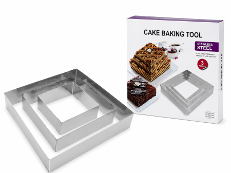Cofetărie și patiserie - Set 3 Forme Patrate pentru Tort si Prajituri din Inox 16 20 24 cm