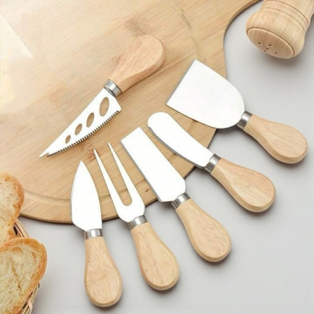 Set 5 ustensile brânzeturi inox lemn cuțite furculiță servire platouri [1]