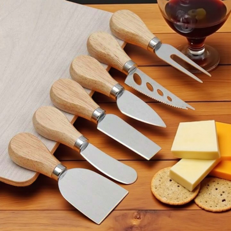 Set 5 ustensile brânzeturi inox lemn cuțite furculiță servire platouri [2]