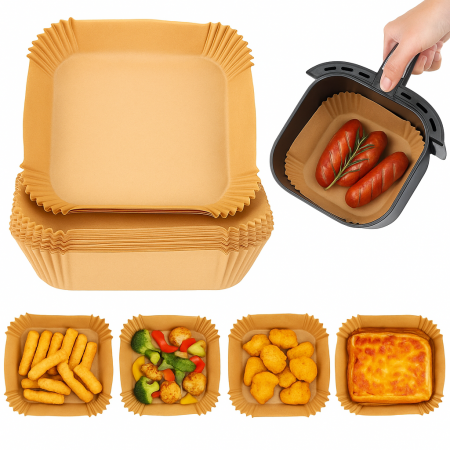 Bucătrie - Set 50 hârtii pergament antiaderente pentru airfryer și cuptor