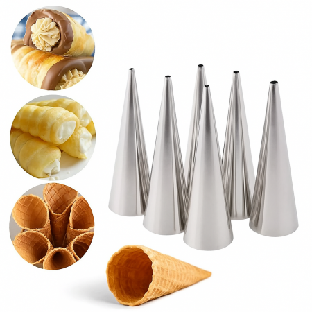 Set 6 forme conice inox pentru cornete patiserie cofetărie reutilizabile [2]