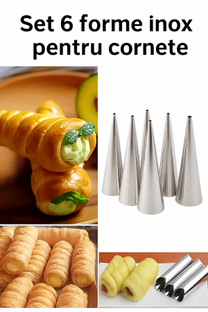 Set 6 forme conice inox pentru cornete patiserie cofetărie reutilizabile [1]
