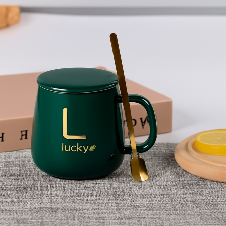 Depozitare și organizare - Set cană ceramică 400 ml cu capac, linguriță și plăcuță electrică pentru menținerea temperaturii