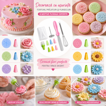 Set decorare prăjituri și torturi cu poș, 7 duiuri și accesorii [3]