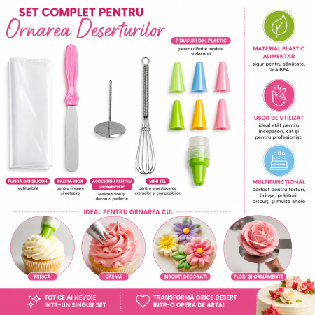 Set decorare prăjituri și torturi cu poș, 7 duiuri și accesorii [1]