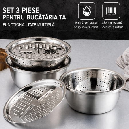 Set multifuncțional inox cu bol, strecurătoare și răzătoare [6]
