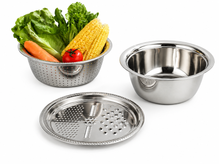 Bucătărie - Set multifuncțional inox cu bol, strecurătoare și răzătoare