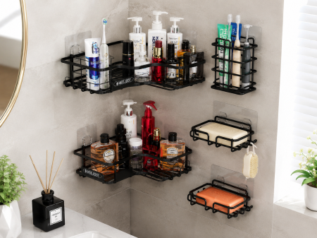 Set organizatoare baie autoadezive 5 piese raft colt dus negru [4]