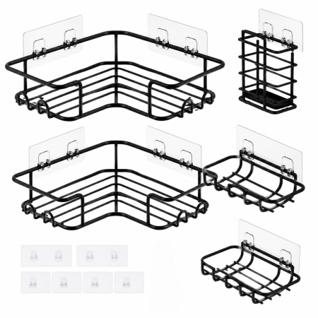Set organizatoare baie autoadezive 5 piese raft colt dus negru [5]